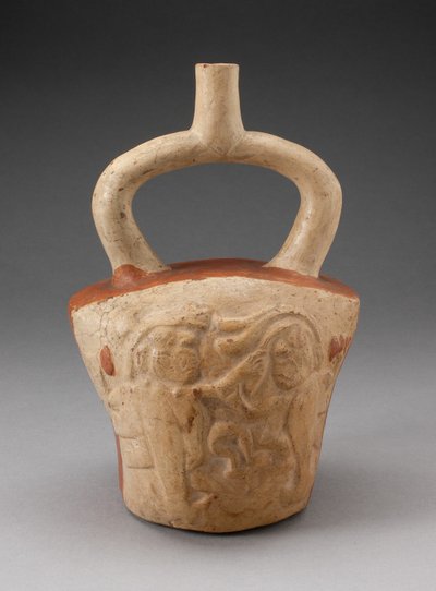 Stirrup Vessel Incised with Supernatural Battle Scene by Moche