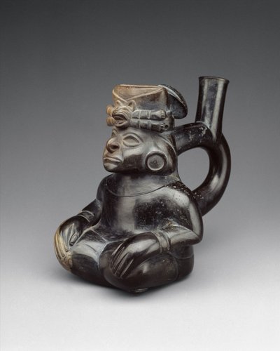 Seated Figure Bottle by Moche Moche