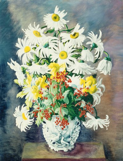 White daisies in a vase by Moise Kisling
