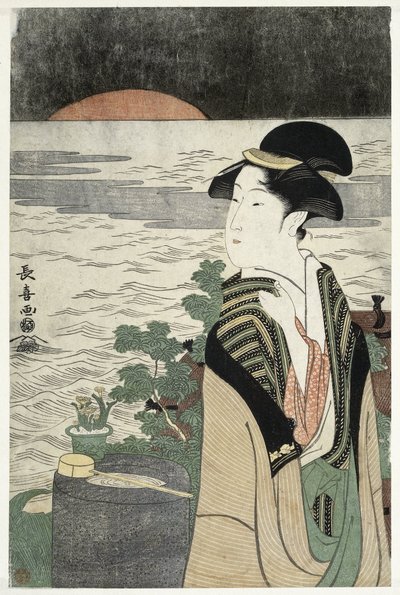 Young Woman at Sunrise by Momokawa Chôki