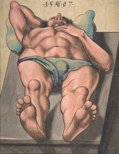 Male Nude Lying on a Table, 1567 by Monogrammist AW
