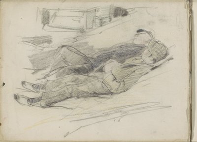 Two Lying Men on the Beach by Monogrammist DS (tekenaar)