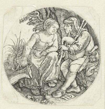 Bagpipe Player and Young Woman by Monogrammist IB