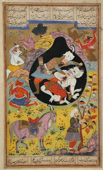 Rustam Slays the White Div by Mughal School