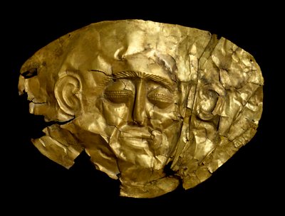 Mycenaean art: golden funeral mask by Mycenaean