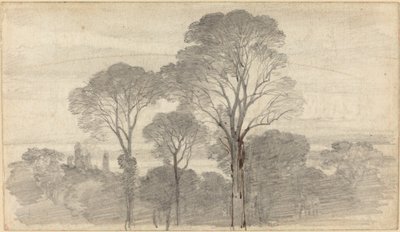 An Evening Landscape with Tall Trees by Myles Birket Foster