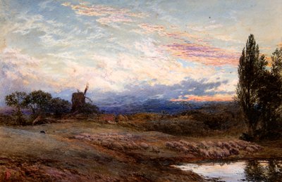 Sheep Watering at Sunset by Myles Birket Foster