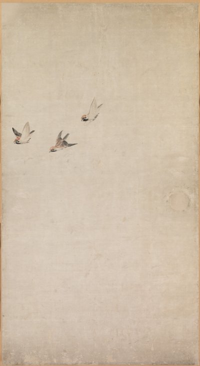 Puppies, Sparrows and Chrysanthemums by Nagasawa Rosetsu