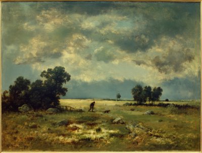 Stormy Landscape (with Hunter) by Narcisse Diaz de la Pena