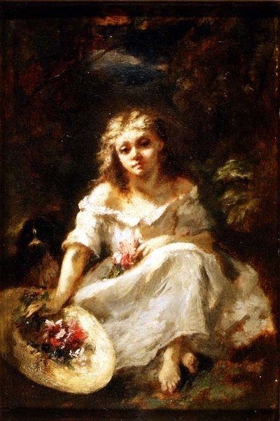 Girl with Flowers by Narcisse Virgile Diaz de la Peña