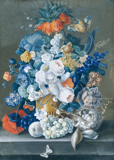 Flower Piece with Fruits, Bird