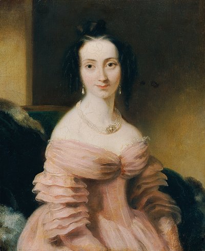 Lady in Burgundy Dress by Leopold Blonder