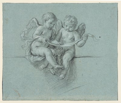 Two cherubs holding scroll by Niccolò (attr.to) Berrettoni