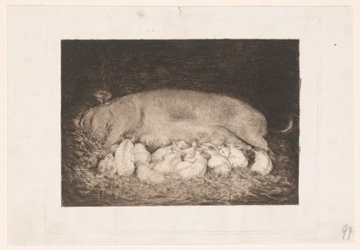 Sow with Piglets by Nicolaas van der Waay