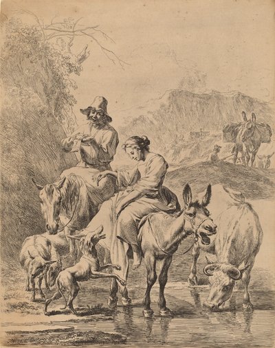 Shepherdess on a Donkey by Nicolaes Berchem