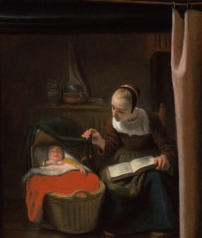 Young Woman at a Cradle by Nicolaes Maes