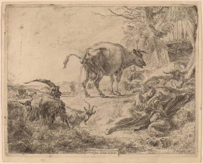 Cow Pissing by Nicolaes Pietersz Berchem
