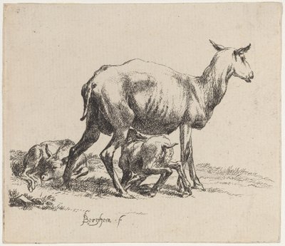 Ewe Nursing Her Lamb by Nicolaes Pietersz Berchem