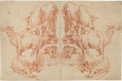 Four Sheep and a Cow by Nicolaes Pietersz Berchem
