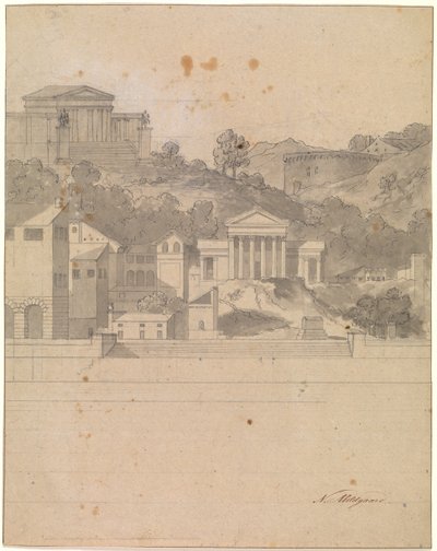 Landscape with Antique Buildings. Decoration Draft by Nicolai Abildgaard