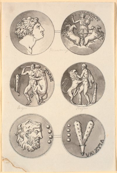 Six Representations of Antique Medals by Nicolai Abildgaard