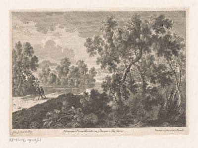 Forest Landscape with Walkers by Water by Nicolas Perelle