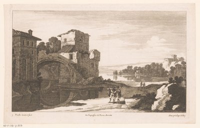 River Landscape with Ruin and Arch Bridge by Nicolas Perelle