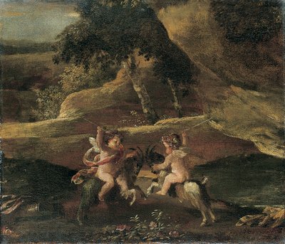 Putti Fighting on Goats by Nicolas Poussin