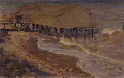 A bath house at the beach by Nikolai Dmitrievich Kuznetsov