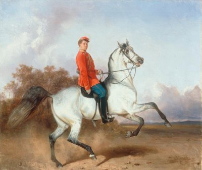 Equestrian Portrait of a Hussar by Nikolai Jegorowitsch Swertschkow