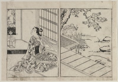 Woman Looking at a Hanging Scroll by Nishikawa Sukenobu