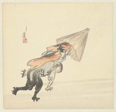 Two Musicians Running in the Rain by Ogata Gekko