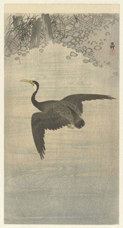 Cormorant in Flight by Ohara Koson