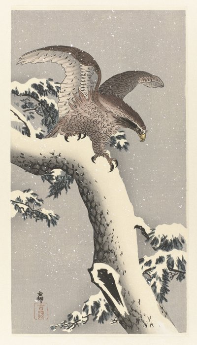 Eagle on Snowy Pine by Ohara Koson