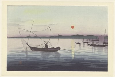 Fishing boats at sunset by Ohara Koson