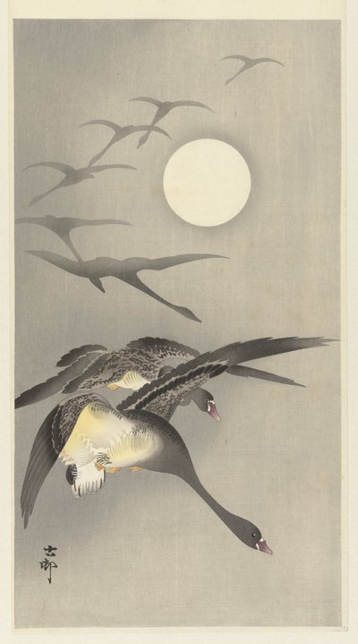 Geese by Full Moon by Ohara Koson