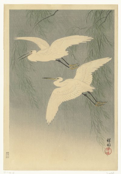 Little Egrets in Flight by Ohara Koson