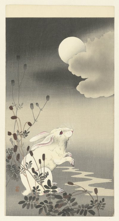 Rabbit Under Full Moon by Ohara Koson