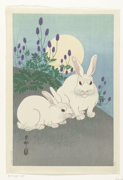 Rabbits by Full Moon by Ohara Koson