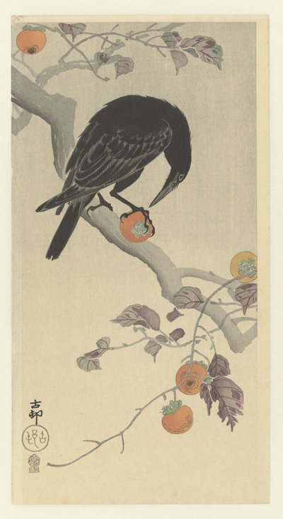 Crow with Persimmon by Ohara Koson