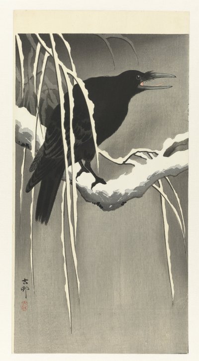Crow on Snowy Branch by Ohara Koson