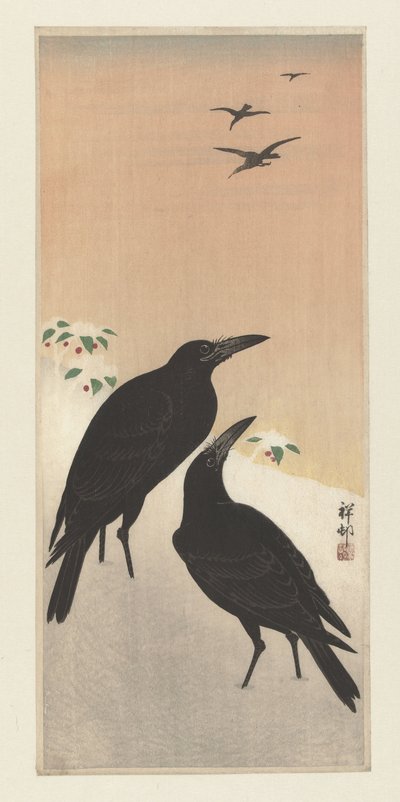 Crows in Snow by Ohara Koson