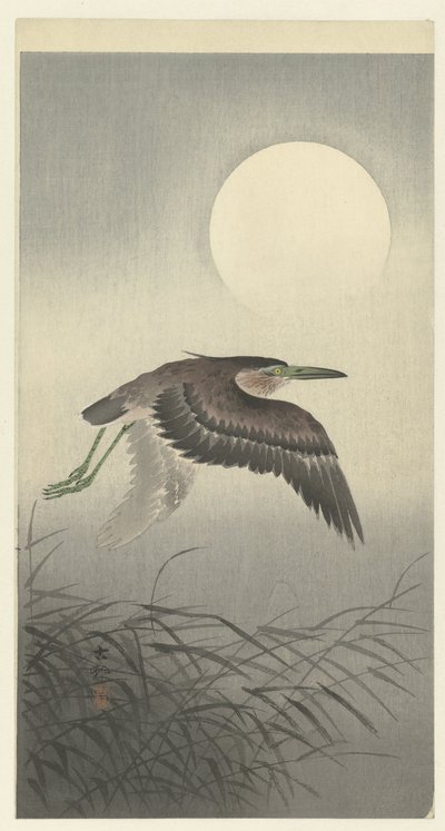 Heron in Full Moon by Ohara Koson