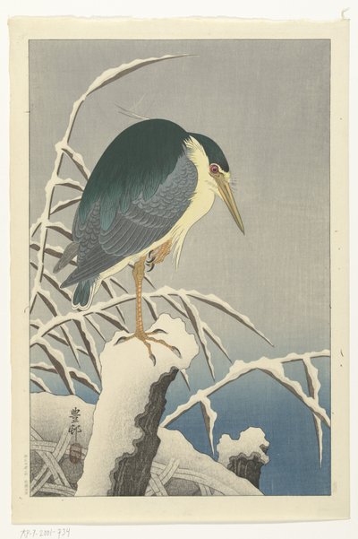 Heron in snow by Ohara Koson