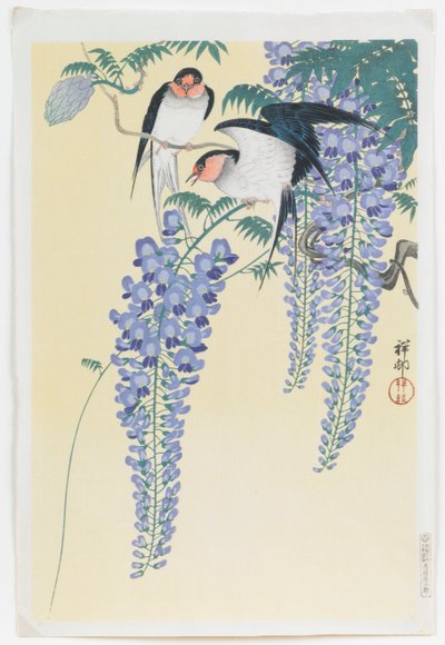 Swallows and Wisteria by Ohara Koson