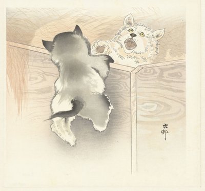 Two Playing Puppies by Ohara Koson