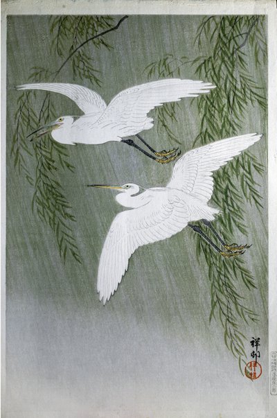 Two Herons Flying Free by Ohara Koson