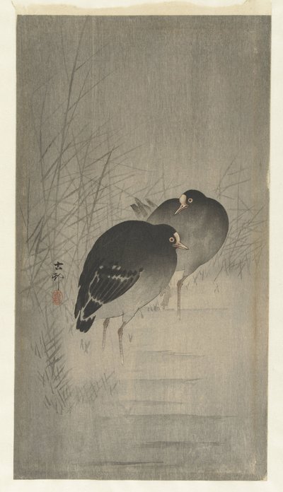 Moorhens Among Reeds by Ohara Koson