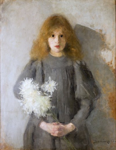 Girl with Chrysanthemums by Olga Boznanska