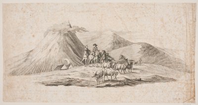 Icelandic Landscape with Sheep and Riders by Oluf Olufsen Bagge